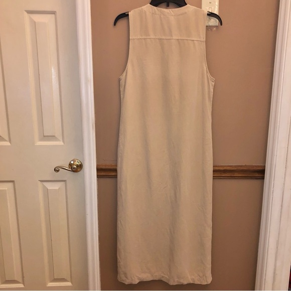 Talbots Linen Blend Button Front V Neck sleeveless Dress Tan 4 Petite - Picture 2 of 6